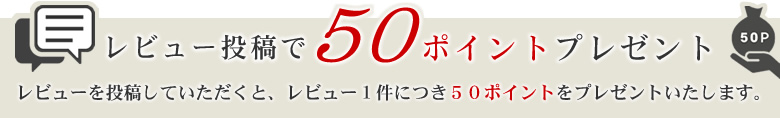 レビュー投稿で50ポイントプレゼント！レビューを投稿していただくと、レビュー1件につき50ポイントをプレゼントいたします。